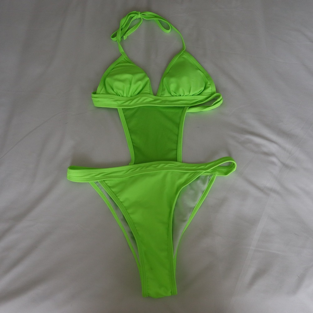 Shein Festival One Piece Rave Bodysuit Women's XS Neon Green Sexy Club Mesh Swim